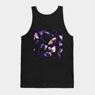 Watercolor Colorful Galaxy, Butterflies and Black Dots Tank Top